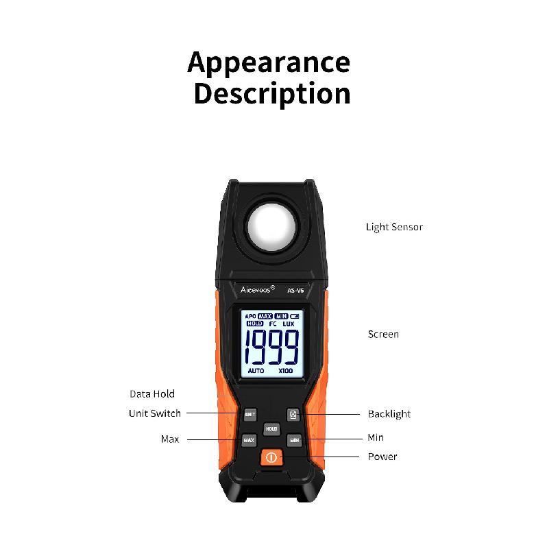 Aicevoos Digital Illuminance Meter,High Precision Handheld Light Meter,Luxmeter Luminance Lux Test,Illuminance Tester,Lux Meter