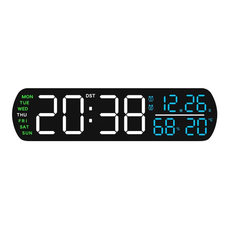 LED Digital Clock Date Week Humidity Temperature Display Brightness Adjustable Electronic 10 Inch LED Table Alarm Clock 12/24H