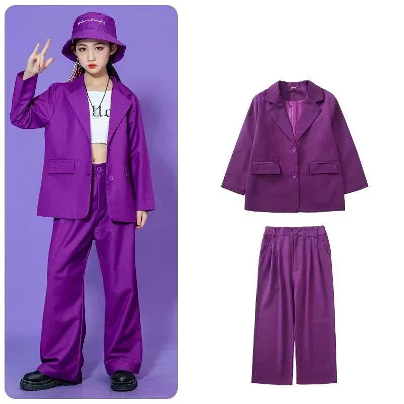 

Kids Purple Blazer Suit Set Girls 2Pcs Oversized Blazer & Wide Leg Pants Streetwear Hip Hop Dance Performance Outfit for Stage Show Party 160cm фіолетовий