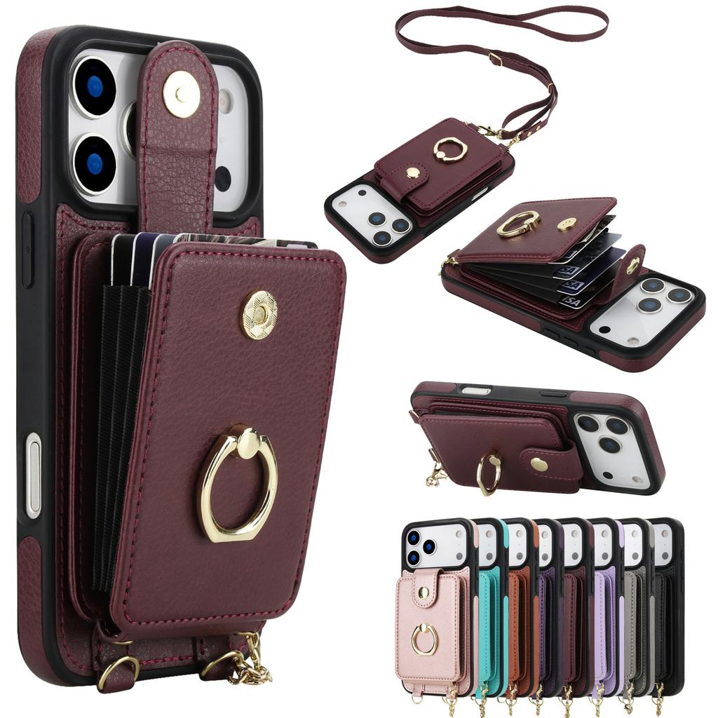 Crossbody 2 In 1 Magnetic Zipper Cards Solt Leather Wallet Case For iPhone 17 Pro Max 16 Plus 15 14 13 12 11 Long Lanyard Cover
