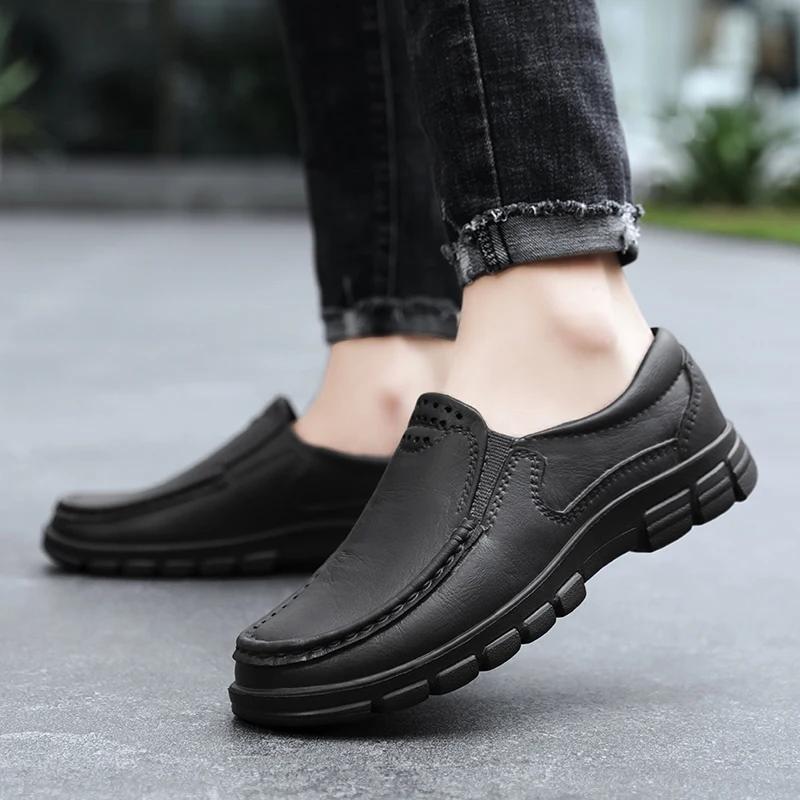 Fashion Chef Shoes Four Season New Anti Slip Oil Resistant Plus Size Business Casual Men's Work Leather Shoes Fashion Comfort Soft Soled
