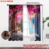 Set Of 2 Pink Blossom Alley Curtains Digital Printing Blue Doors Stone Path Flowering Tree Scene Bedroom Living Room Decor Made Polyester Great Window