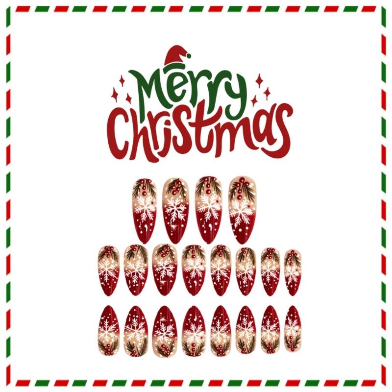 24 STÜCKE Mandelform Falsche Nägel Schneeflocke Rot Aufdrücknägel Langlebig Ungiftig Einfache Anwendung Für Empfindliche Haut