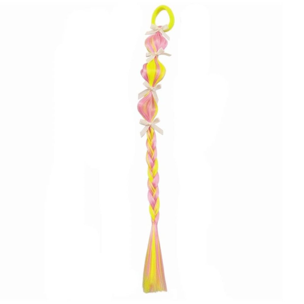 2Pcs Synthetic Lantern Gourd Twist Bubble Braids Colorful Girls Bow Wig Hairbands Party