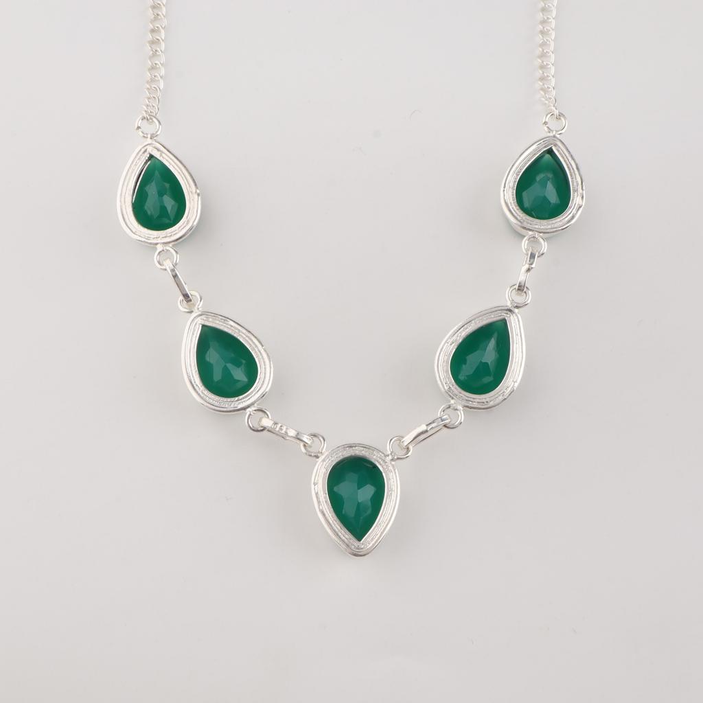 Green Onyx Gemstone Silver Necklace, 925 Sterling Silver Unique Necklace, Statement Jewelry For Women RN-1-21