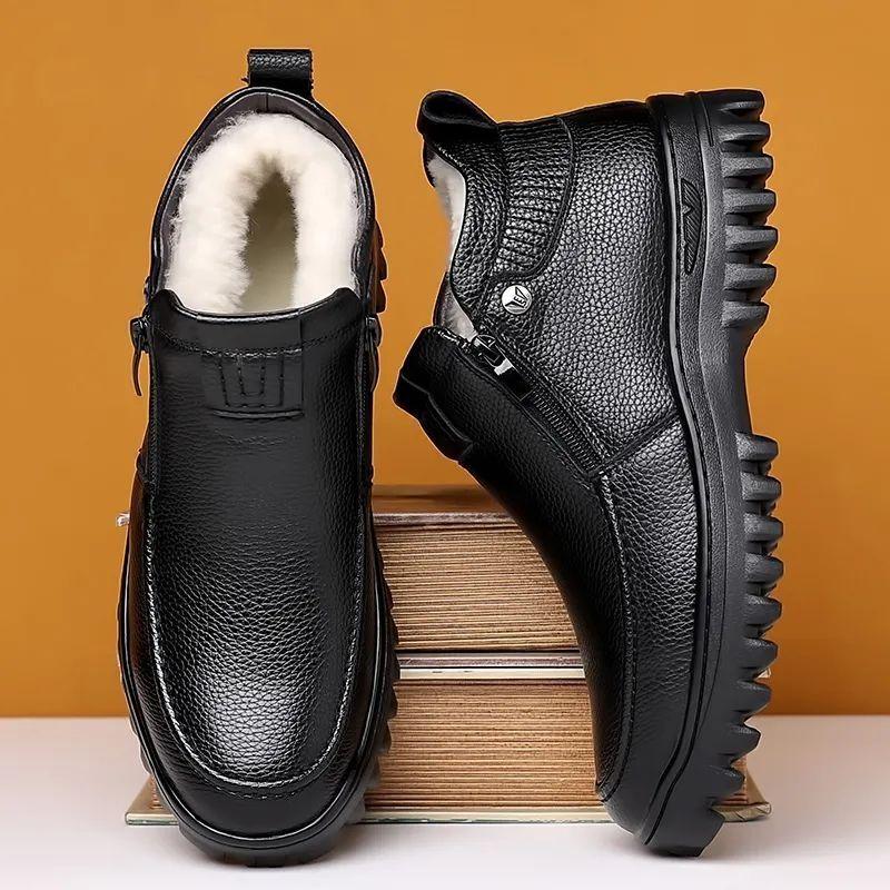 Men's Winter Plush Fleece High-Top Leather Shoes