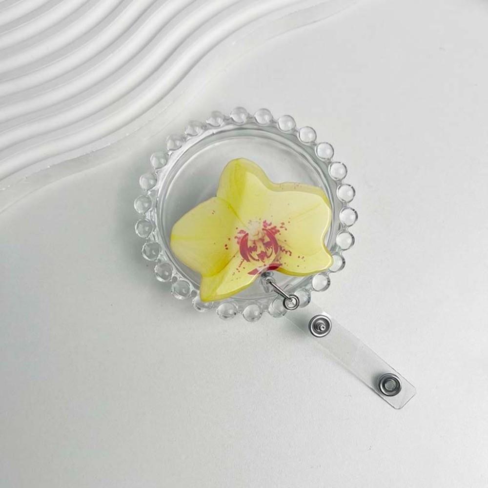 Haltbarer Clip Halter Orchideenblütenform Namensschild Abzeichen Niedlicher Einziehbarer Abzeichenhalter Brustkarte