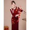 Velvet-Lined Red Cheongsam with Thickened Fabric: 2025 New Long-Sleeved Chinese Style Winter Dress