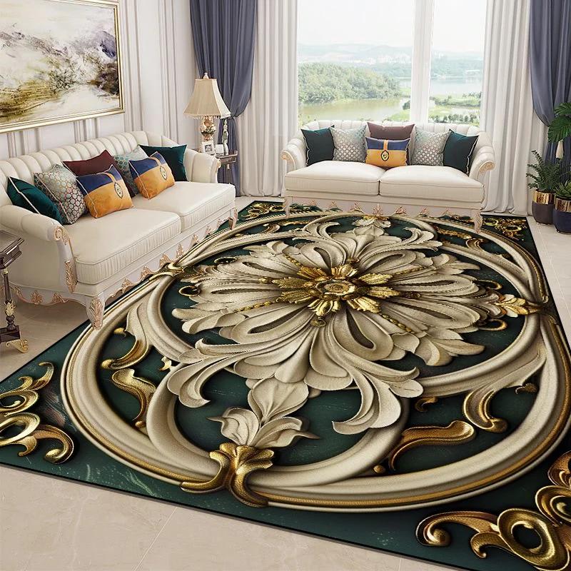 3D Nádherný květinový koberec pro obývací pokoj Luxusní bytová ložnice Dekorace Velkoplošné měkké koberce Protiskluzové rohožky do šatny Pratelné