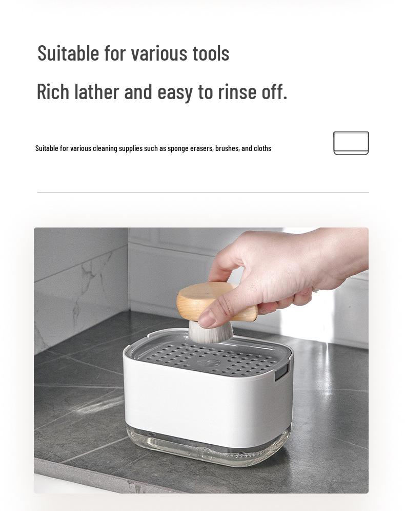 Manual Press Soap Dispenser with Auto Liquid, Scouring Pad, Dish Brush, and Soap Holder for Kitchen Dishwashing