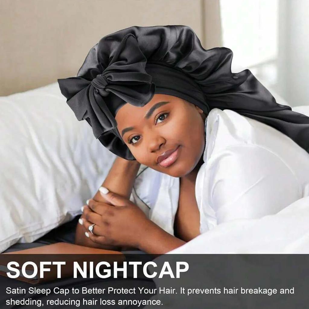 Women's Extra Long Satin Sleep Bonnet, Silk Smooth Elastic Hair Cap for Long Hair, Comfortable Night Sleeping Hat for Braids Loc