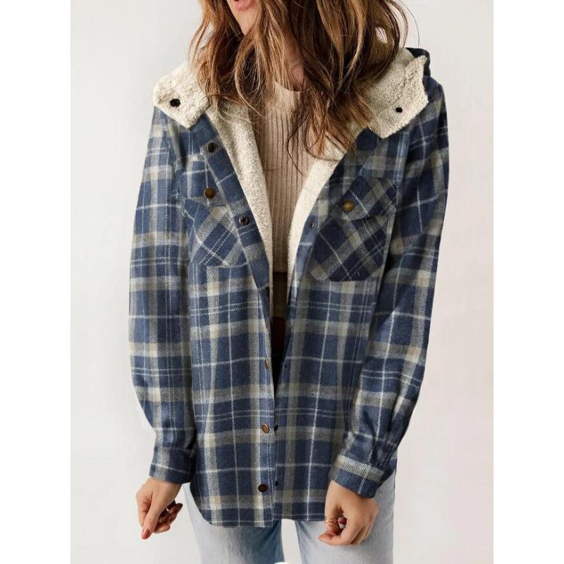 QICED Women's Long Sleeve Hooded Collar Vintage Casual Autumn Winter Jackets & Coats Casual Chic