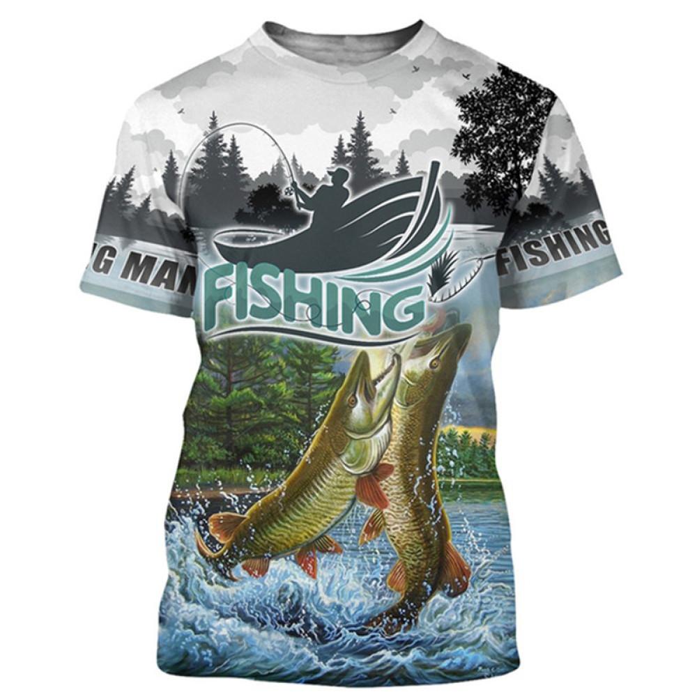 Uformelt sommerfiskemønster herre-t-skjorter kortermet 3D-trykt street hip hop t-skjorte bokstav mote fisketopper t-skjorte 6XL