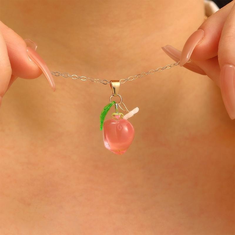 Strawberry/Peach Pendant Necklace Trendy Women Accessory Fruit Chain Jewelry Perfect for Casual and Special Occasion