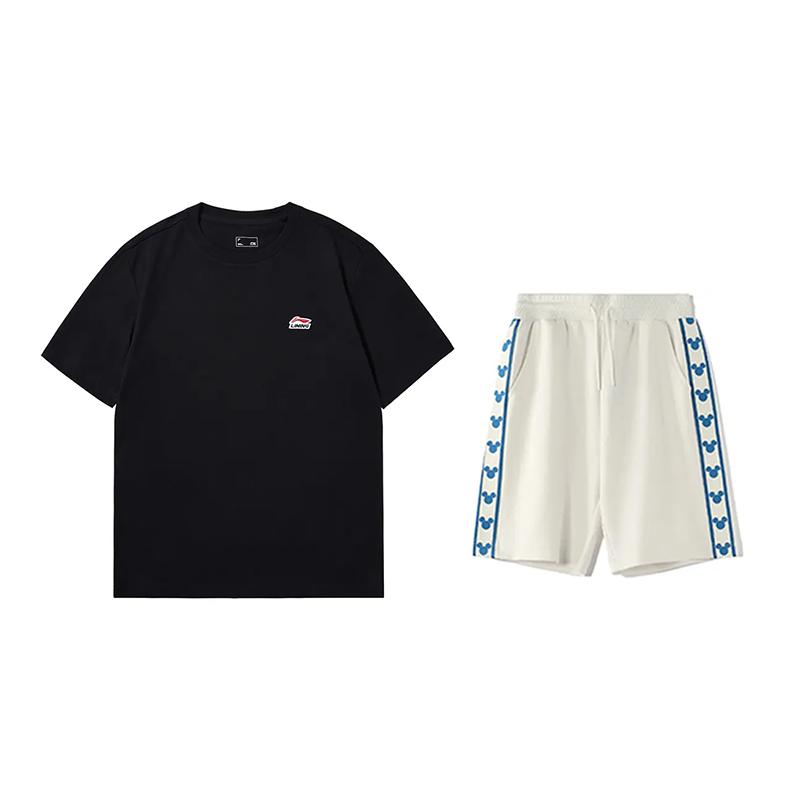 

Li-Ning Versatile Round Neck Short Sleeve T-Shirt Simple Comfortable Skin-Friendly Shorts Casual Sports Suit Unisex Sportswear AHSU801-2+YKSV129-1 S