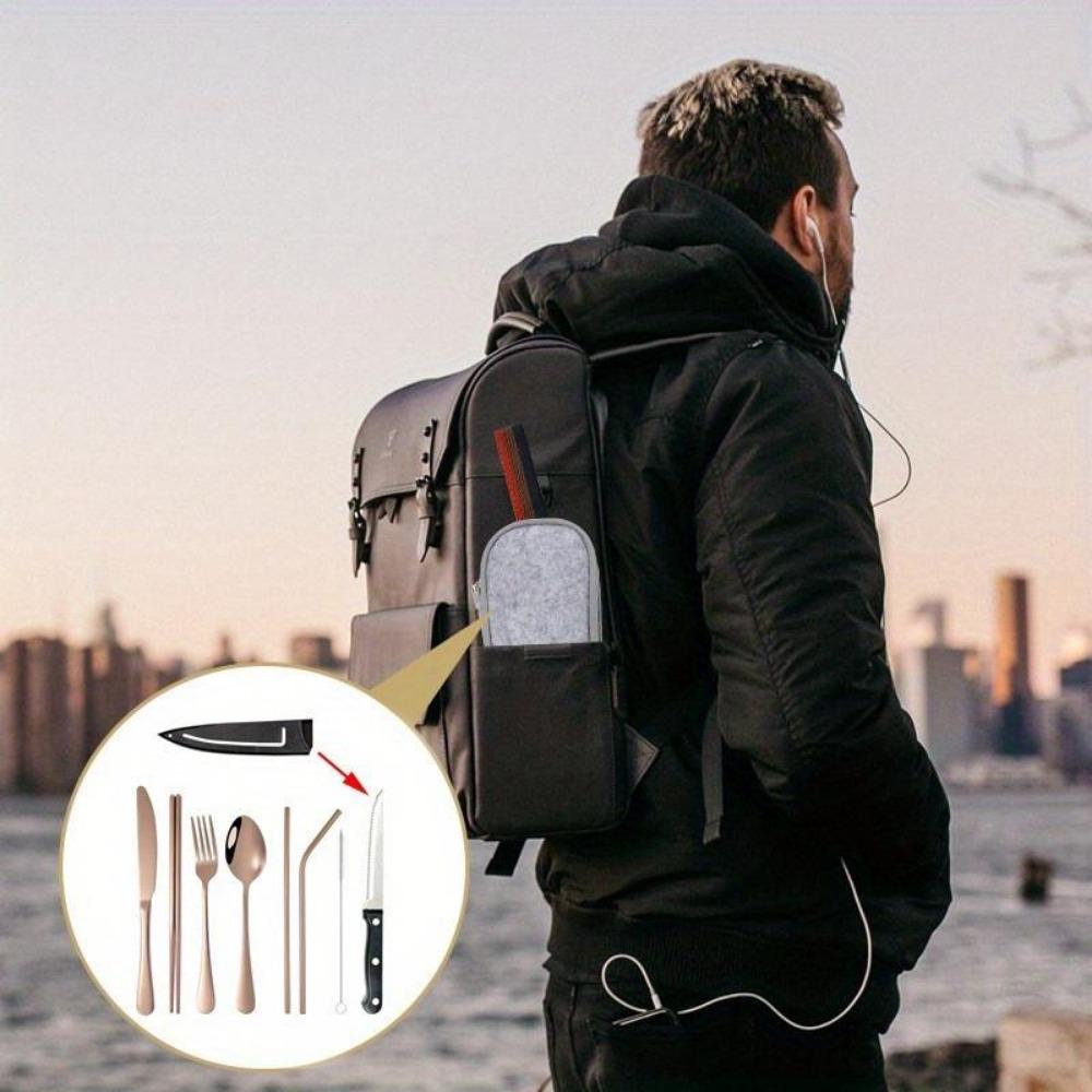 1Set Portable Travel Reusable Flatware Silverware, Stainless Steel Travel Flatware