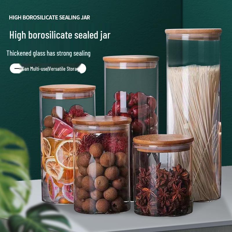 

Банка для хранения из высокоборосиликатного стекла с бамбуковой крышкой и силиконовым уплотнителем - Герметичная и влагонепроницаемая 6.5*10cm 300ml прозрачный