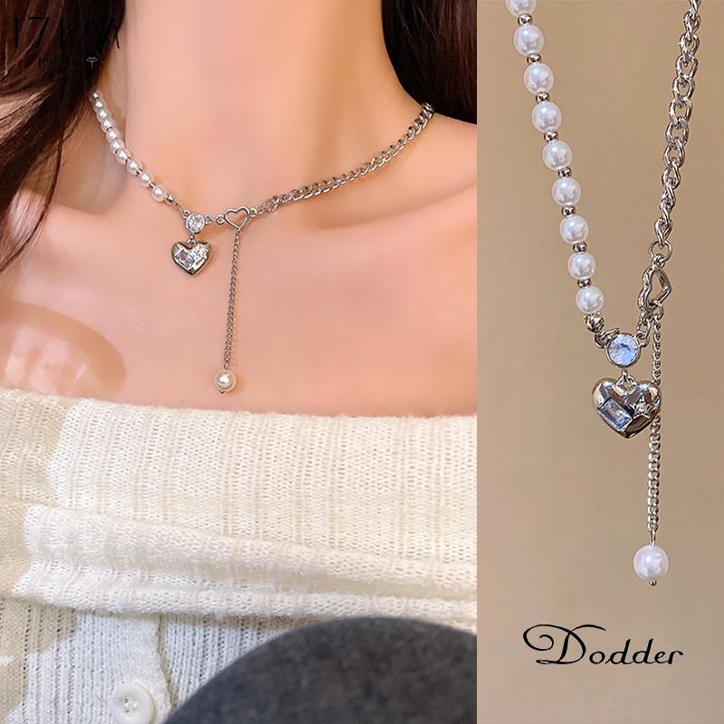 17KM Luxury Heart Plastic Necklace for Women Crystal Tassel Spliced Silver Chain Choker Accessories Jewelry