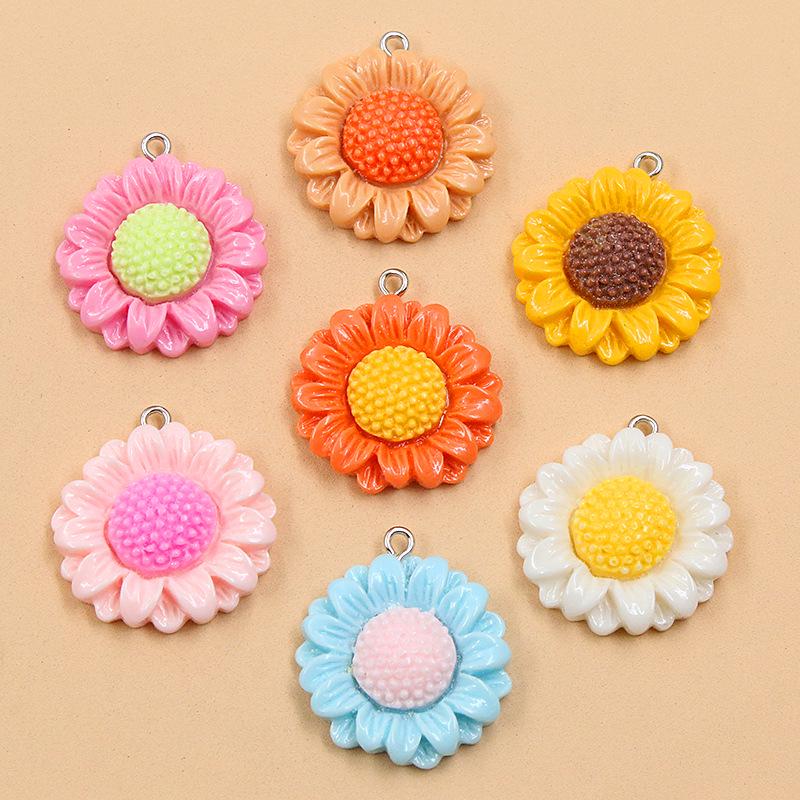 26x28mm Resin Daisy Sunflower Charms In 7 Colors - DIY Bag & Phone Accessories