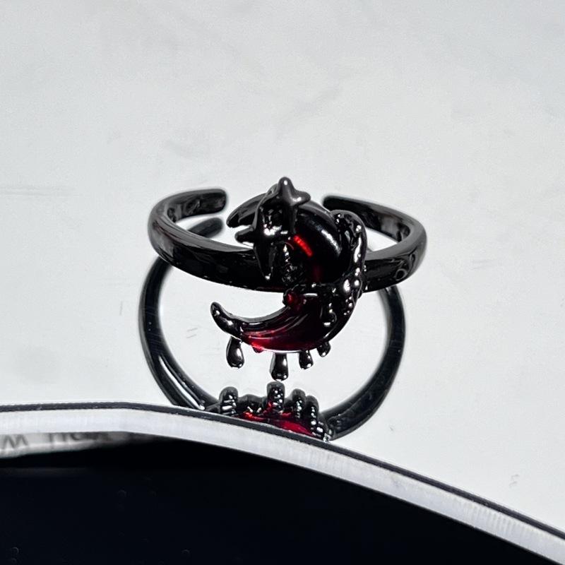 Dark Blood Red Crescent Rose Open Ring Sweet Cool Babes Venom Snake Niche High Sense Personality Ring Woman