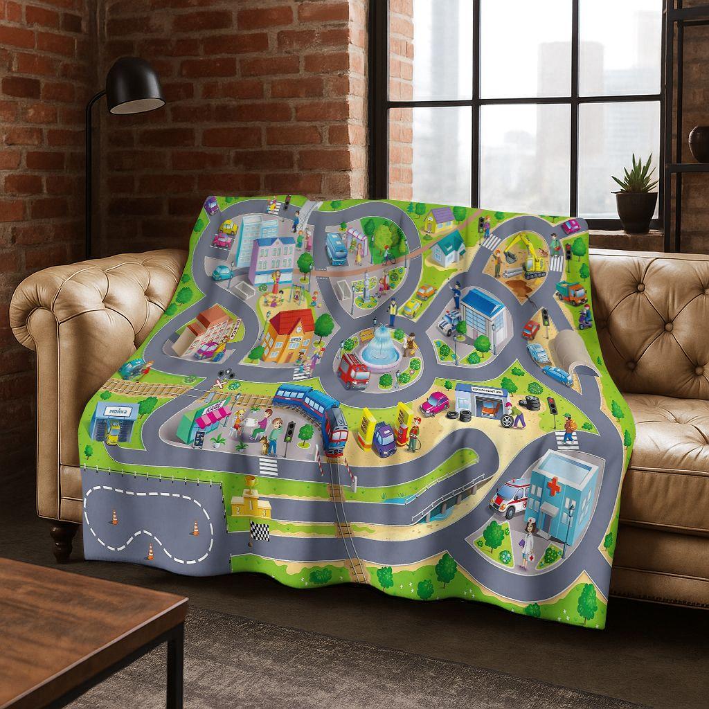 Dětská městská silniční doprava Učící hra Flanelová deka, Útulná měkká přehozová deka na doma do ložnice postele pohovky Kryt Dárek pro děti