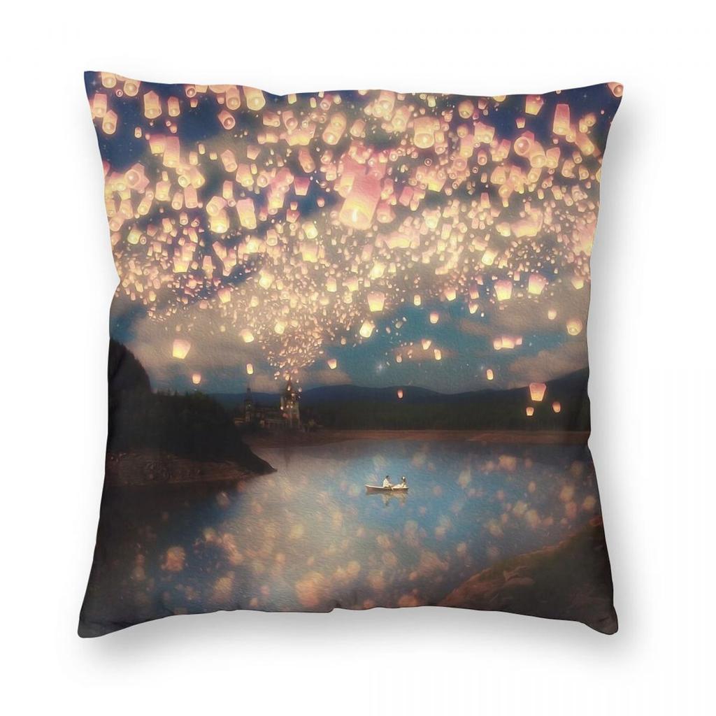 Wish Lanterns For Love Pillowcase Polyester Linen Velvet Pattern Zip Decor Room Cushion Cover 18"