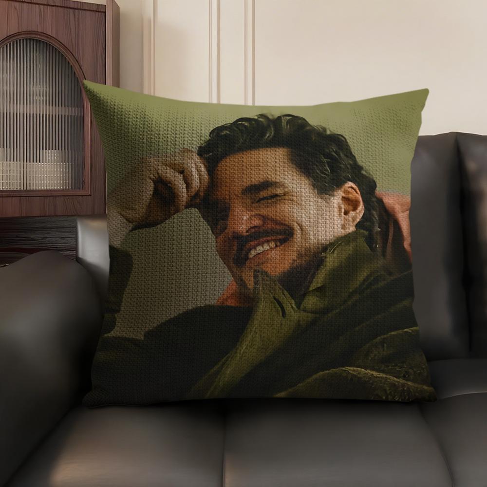P-Pedro Pascal Daddy Cushion Cover Natural Linen Organic Fabric Double-Sided Printing Sofa Home Decor Gift Pillow Case