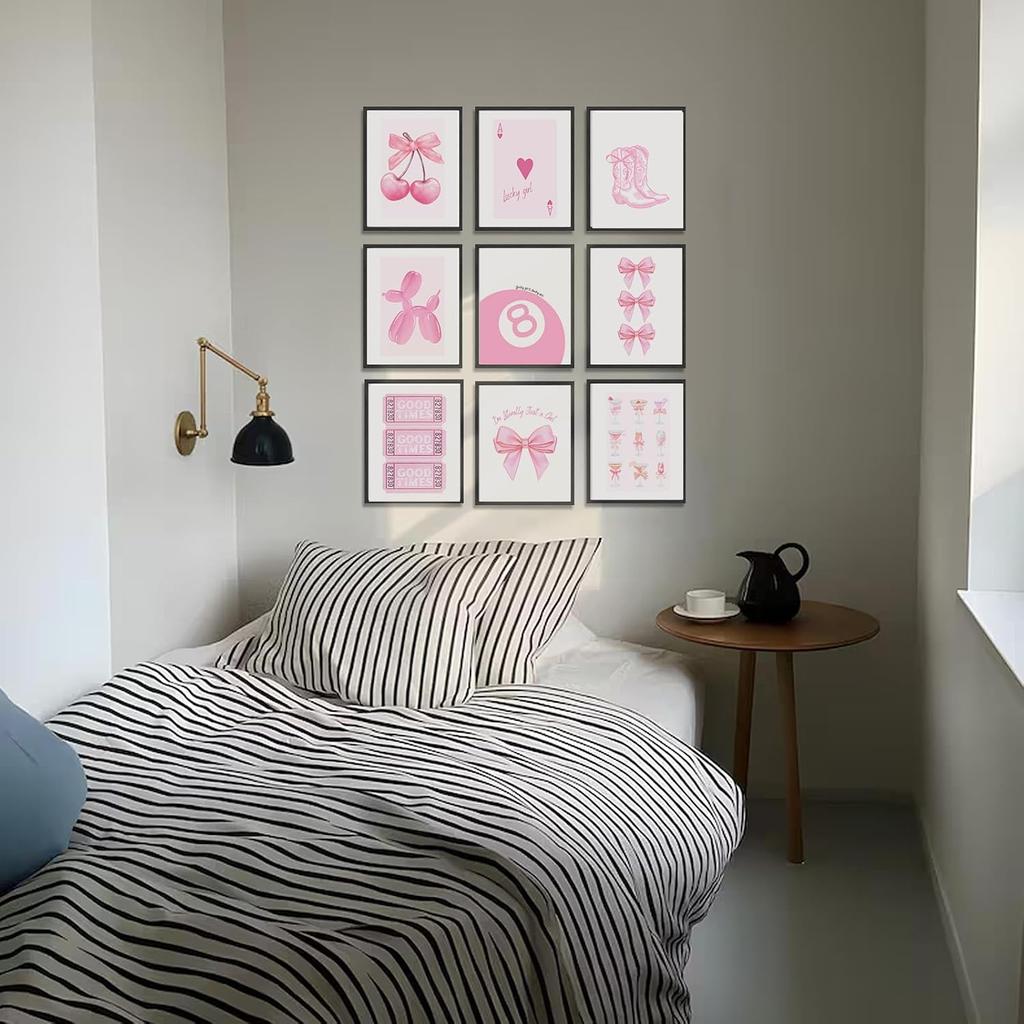 Uniro Coquette Room Decor Aesthetic, Pink Bows Wall Art Posters for Girls Dorm Bedroom Decor, Cute Coquette Posters, Coquette Wall Decor, Trendy
