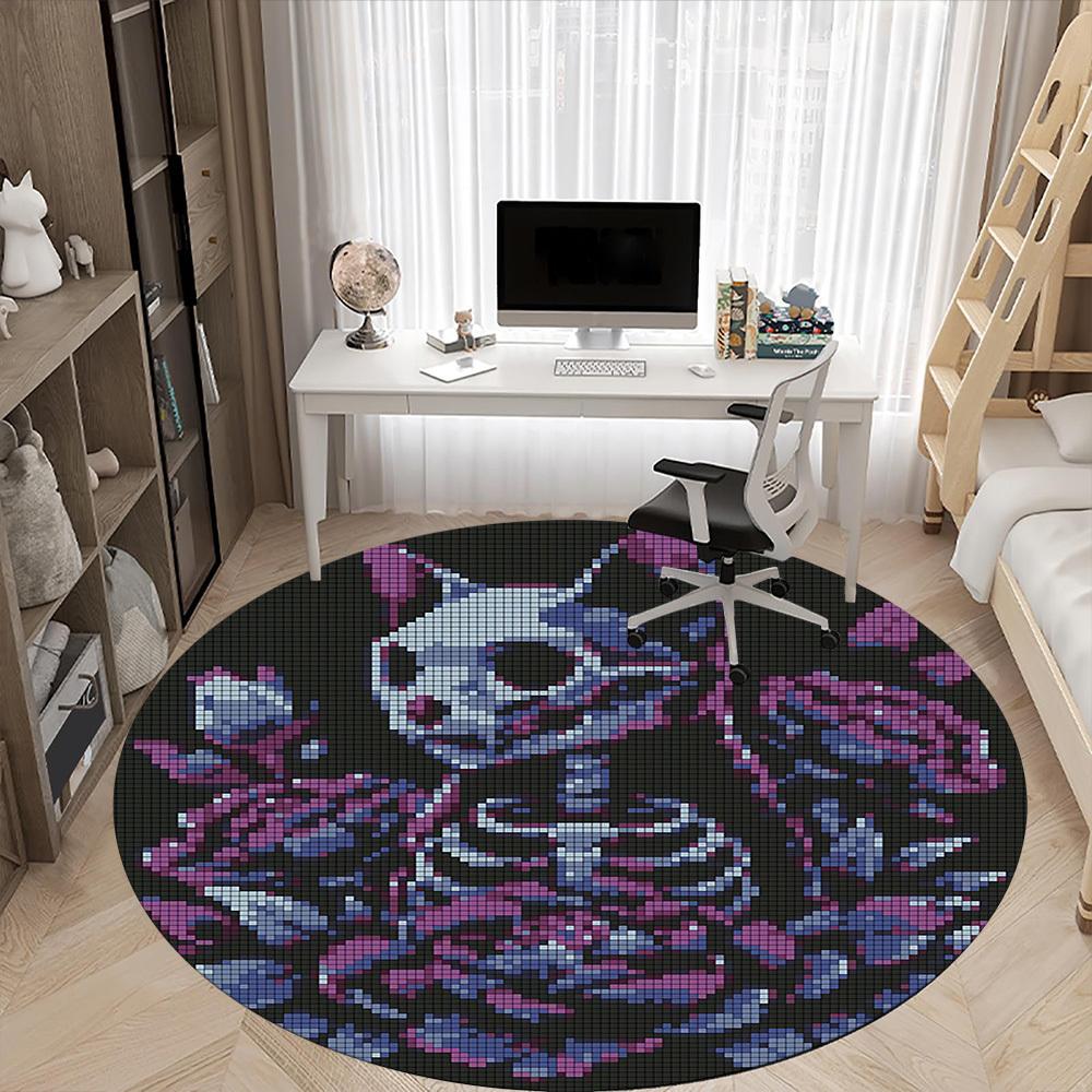 1pc Skull Roses Office Round Area Rug, Under Office Chairs Bedroom Living Room Home Decor, Room Deco, Available in Various Sizes