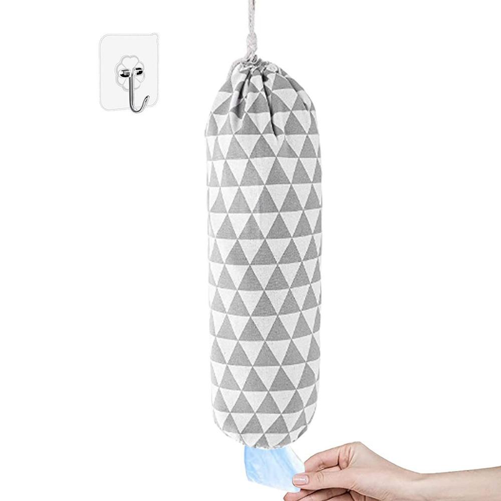 Washable Plastic Bags Storage Bag Wall Mount Trash Bag Dispenser Home Kitchen Triangle Grey Grid