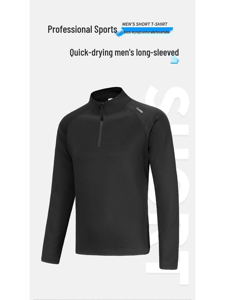 Ditone Men's Quick-Dry Breathable Long Sleeve Sports T-Shirt with Half-Zip Collar for Running and Basketball