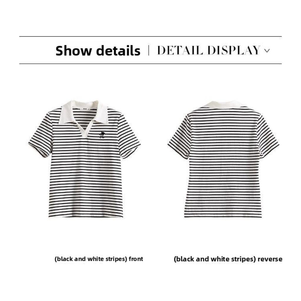 T-shirt pour femme à rayures Knight brodées, col rond, manches courtes, haut d'été polyvalent et décontracté avec rayures contrastées élégantes, lavable en machine