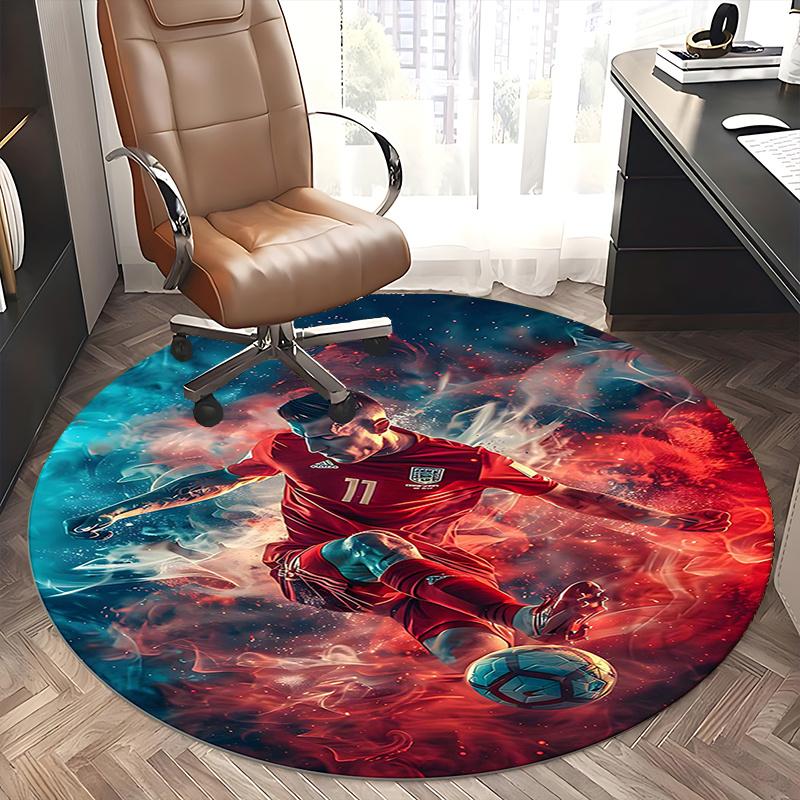 Cristiano Ronaldo Chair Mat Round Rug-Office Carpet, Machine Washable, Non-slip, Suitable for Living Rooms, Bedrooms