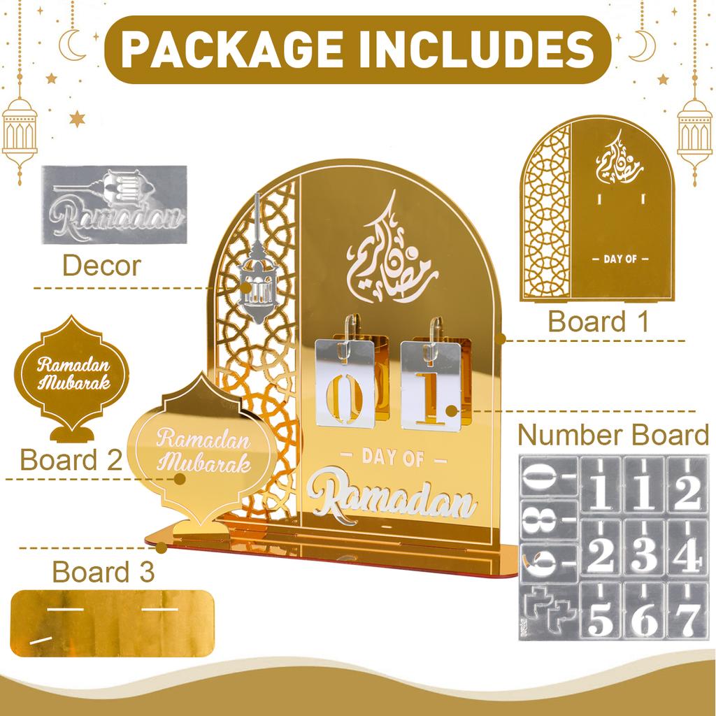 2024 Ramadan Countdown-Kalender Eid Mubarak Ornament Acryl Ramadan Kalender Muslim Party Dekoration Handwerk Eid Al-Adha Ornament