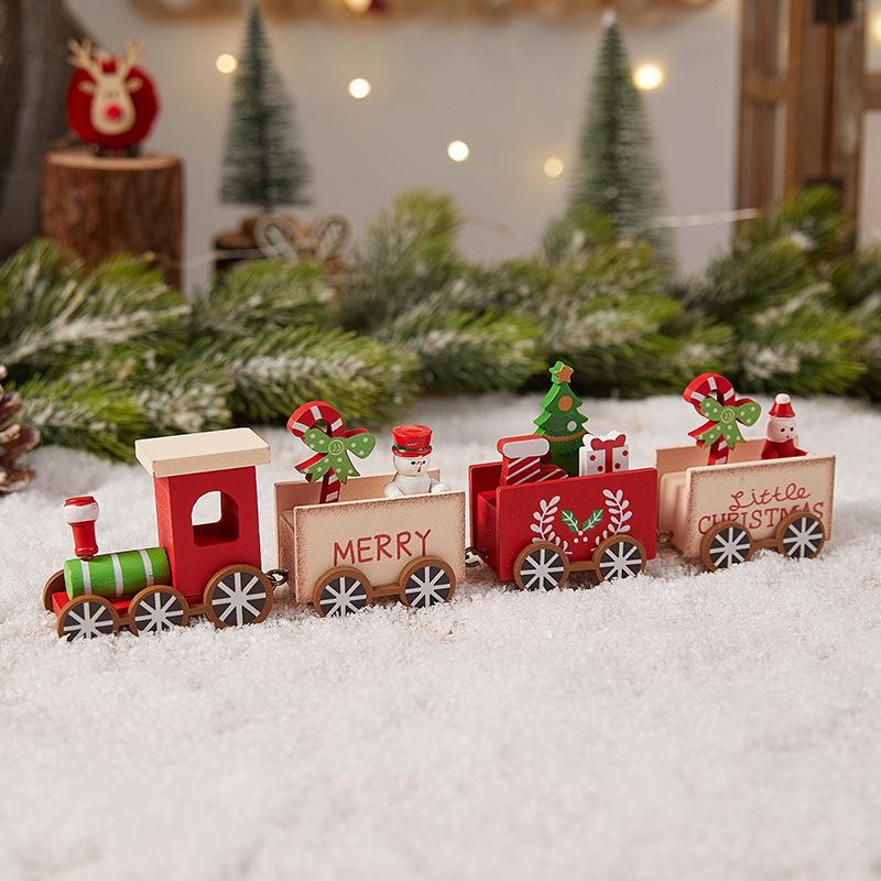 Christmas Decorations Christmas Wooden Train Kindergarten Christmas Gifts Window Decorations Christmas Toys