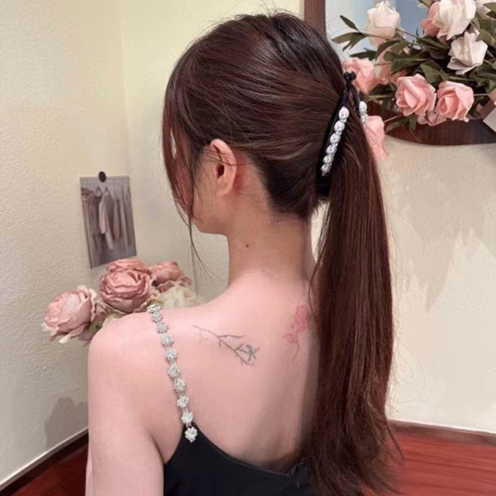 Korean Style Pearl Banana Clip Ponytail Holder Rhinestone Hair Clip Plastic Vertical Clip Women