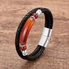 Minimalist Crystal Stone Bracelet Braided Leather Cord Stainless Steel Chain Waterproof Jewelry for Men Women Daily Use