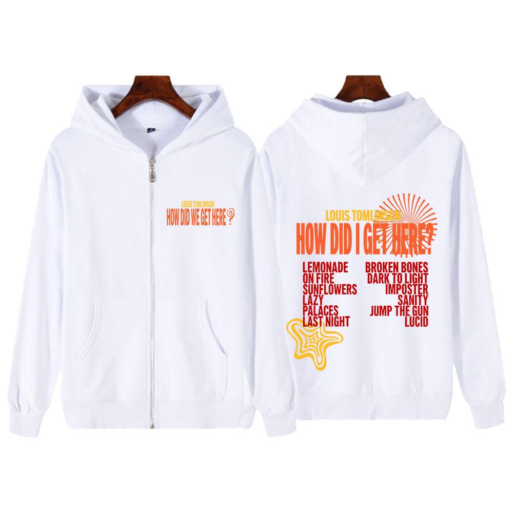 Felpa con cappuccio e zip Louis Tomlon How Did I Get Here Tour Stampa Giacca Moda Uomo Larga Casual Hip-hop Giubbotti Zip-up