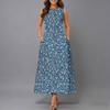 Plus Size Women Sleeveless Crew Neck Dress Beautiful Flower Printed Loose Long Dress For Summer Street Wear