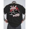 European Size Men's Hot Rod Car Print T-Shirt-Vintage Automotive Design with Bold Lettering,Loose Fit Breathable Summer Sportswear, Comfortable Fabric