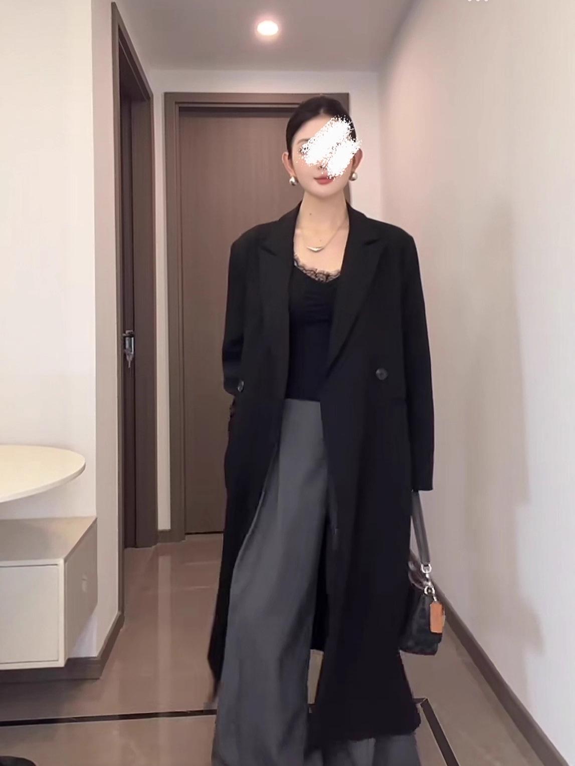 

Plus Size Loose Blazer Coat for Women - Autumn/Winter Slimming Style (up to 200 Jin) M (recommended for height above 160cm) чёрный