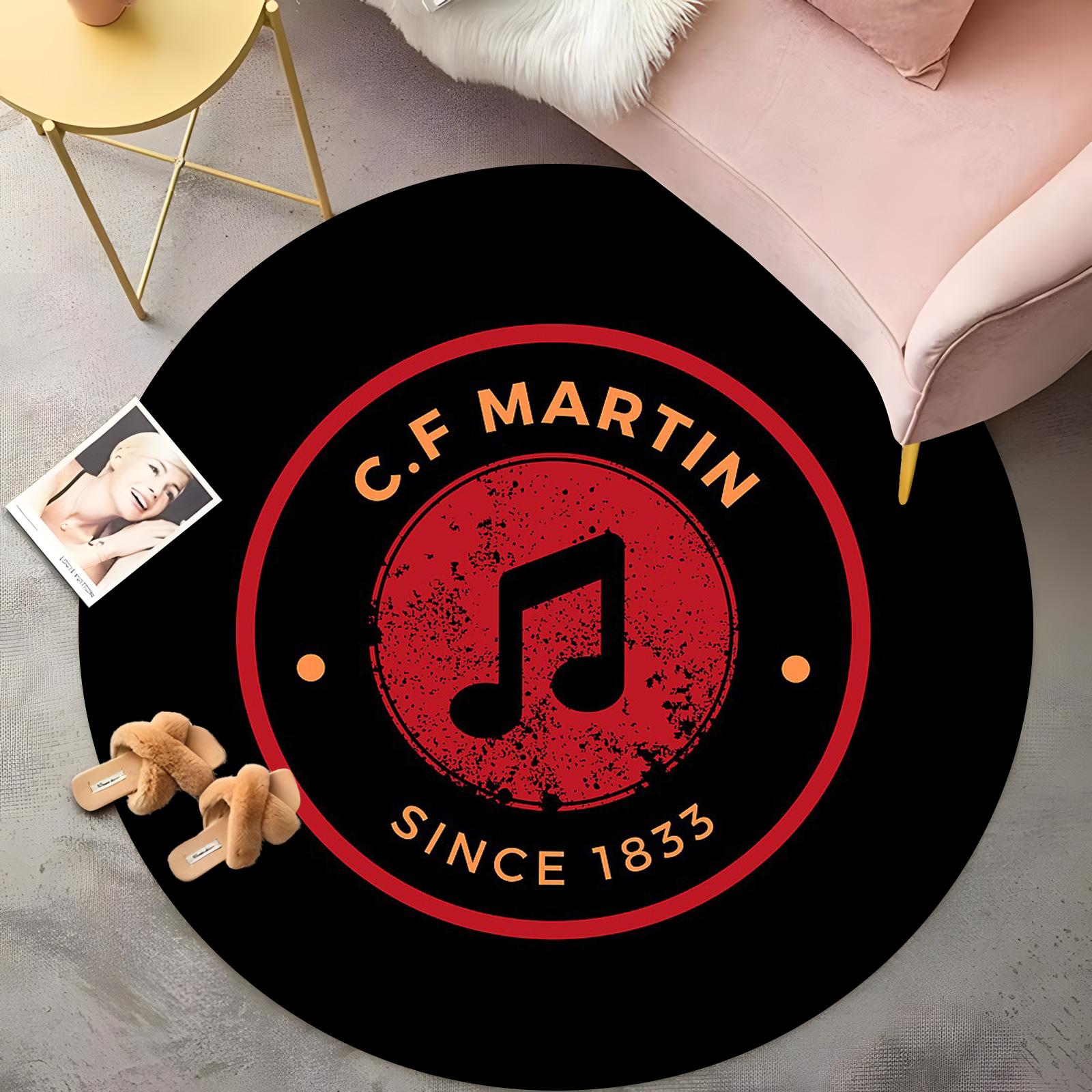 

Vintage C.F. Martin Guitar Round Rug - Black & Red Music Note Design Since 1833, Non-Slip Retro Carpet for Musician Home Decor 60cm