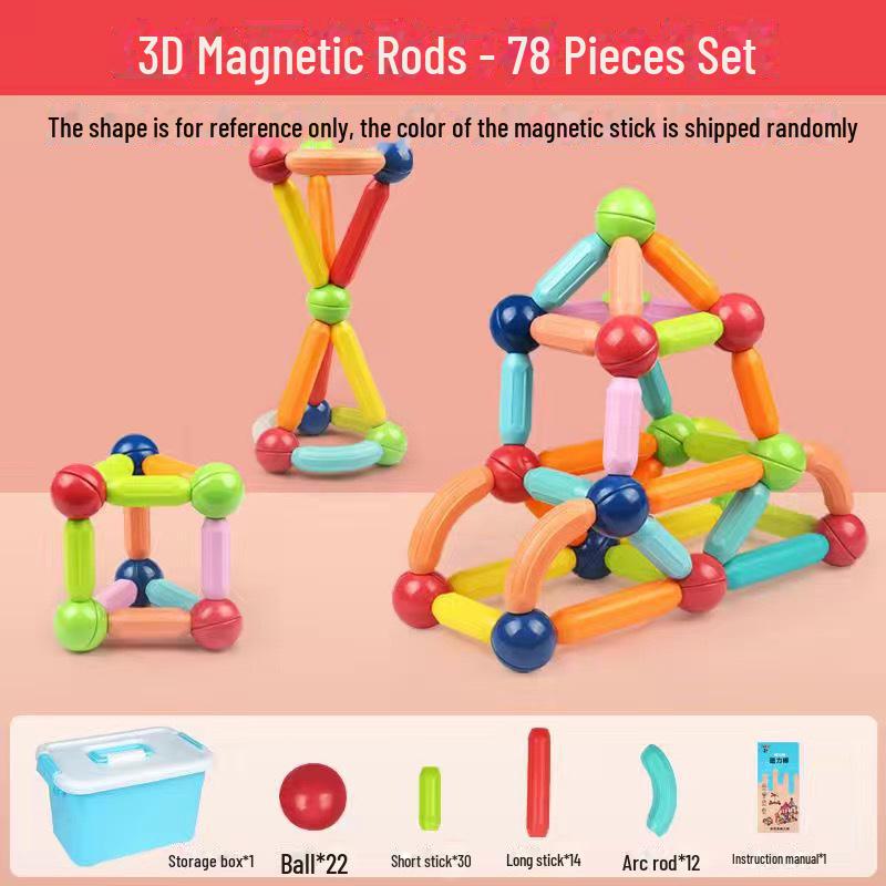 Bastoane Magnetice Mari și Blocuri Magnetice de Fier - Jucării Educative pentru Dezvoltarea Creativă a Copiilor și Învățare Timpurie