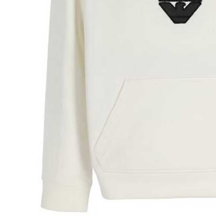 Emporio Armani Solid Color Logo Print Hooded Long Sleeve Sweatshirt Men Sweatshirt White 6L1MC4-1JHSZ-0128