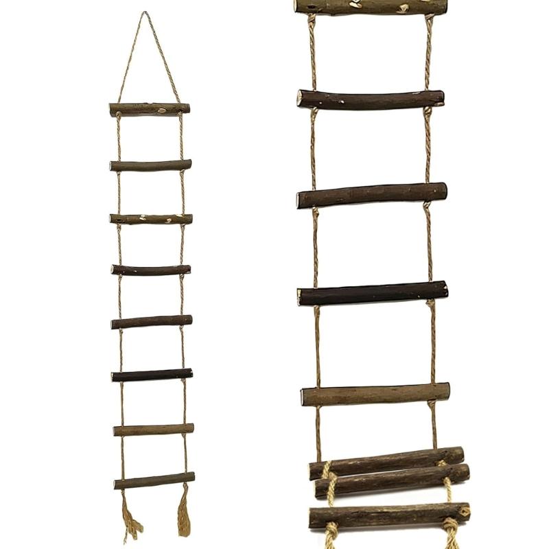 2Pcs Handmade Wooden Ladder Hanging Ornament with Twine Rope for Indoor and Outdoor Christmas Festival Decoration