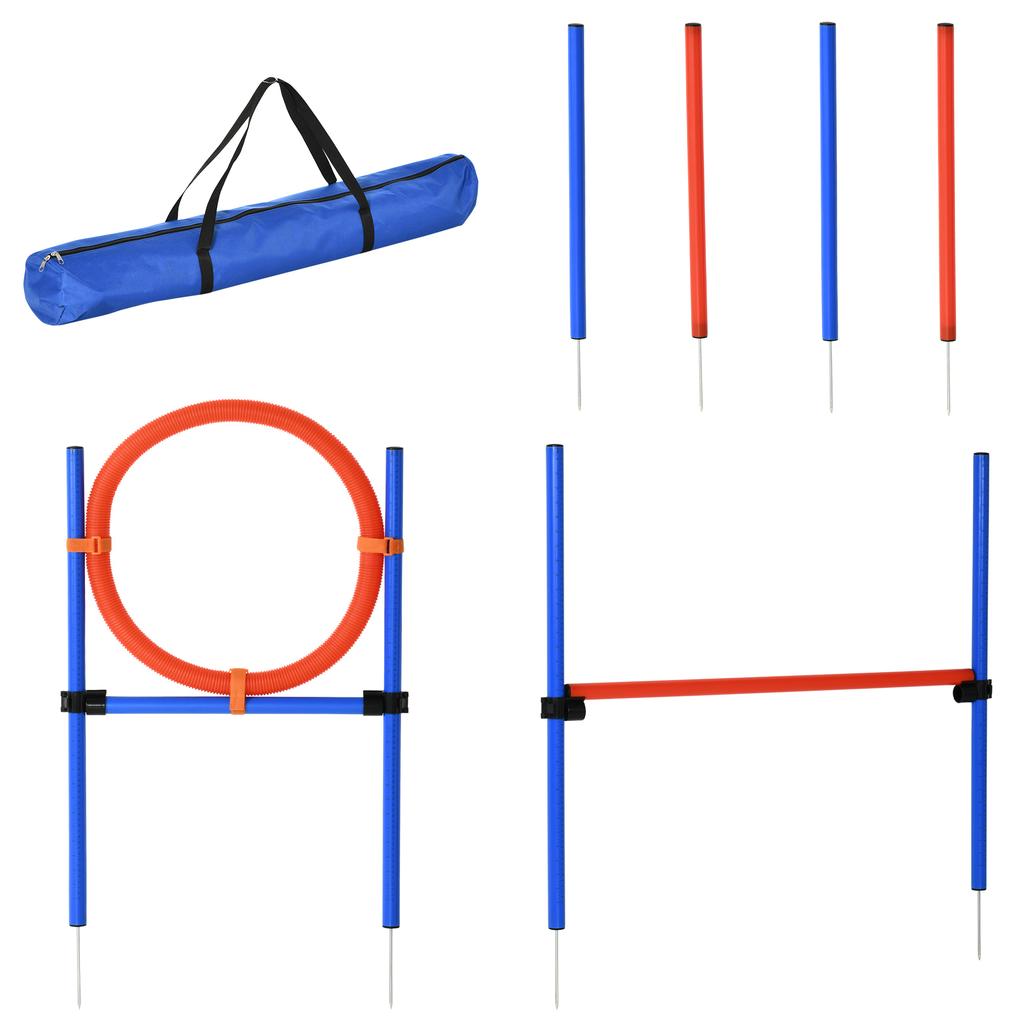 Dog Agility Training Equipment, Agility Exercise Set, Dog Agility Set, Slalom Hurdle Jump Ring for Dogs, 3-in-1 Dog Sports Training Course, Blue+Red