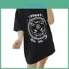 Damen Mädchen Lustiges Kurzarm Mond Katze Print Punk Gothic Lässiges Oberteil Bluse