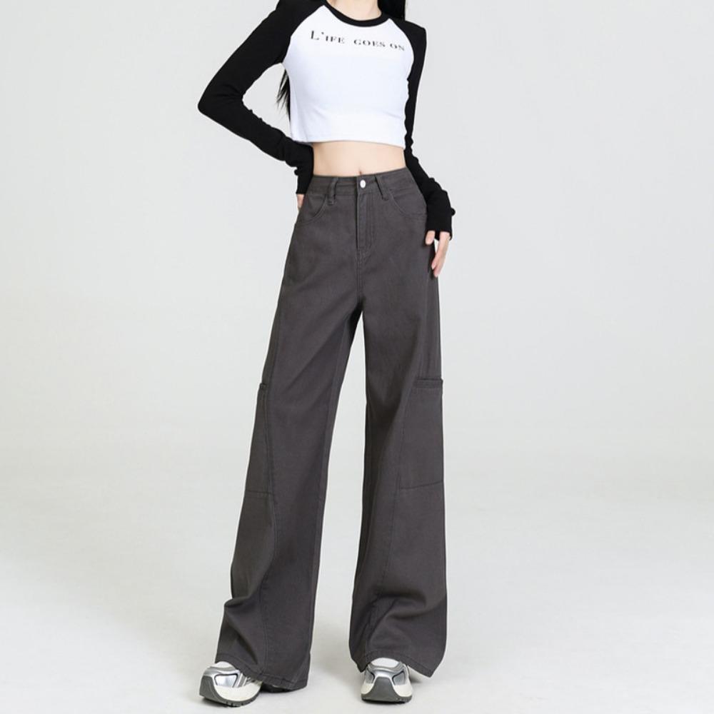 Spring and Autumn New Fashion Design Sense Loose Splicing Mopping Jeans Lazy Style Wide Leg Jeans Tide