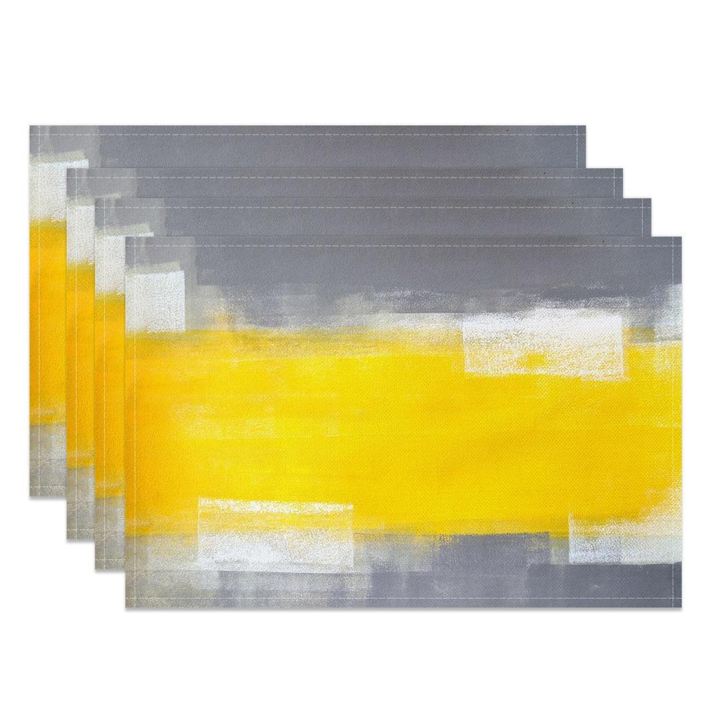 Blau-Graues Ombre Kunst-Tischset Set of 4 Modern Abstrakt Geometrische Blöcke Tischmatten 12x18 Zoll für Küchen-Esstisch-Dekoration Hitzebeständig Wasser