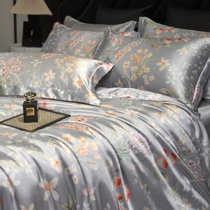 Luxurious Heavy Silk Four-Piece Double-Sided Mulberry Silk Duvet Set with Ice Silk Finish